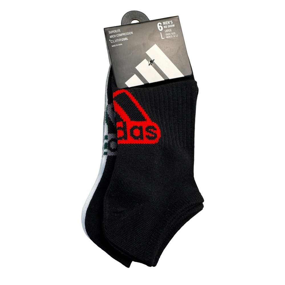 Adidas Superlite Men No Show Socks 6 Pair Pack Arch Compression ClimaCool Large